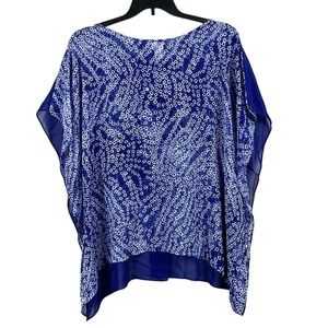 Chico's Kimono Sleeve Sheer Galia Batik Maureen Blouse Womens Size S/M Blue